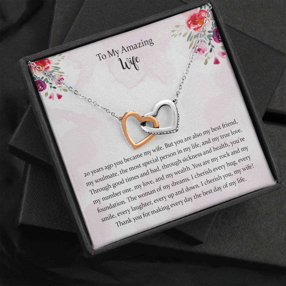 20th Anniversary Interlocking Heart Necklace Gift For Wife