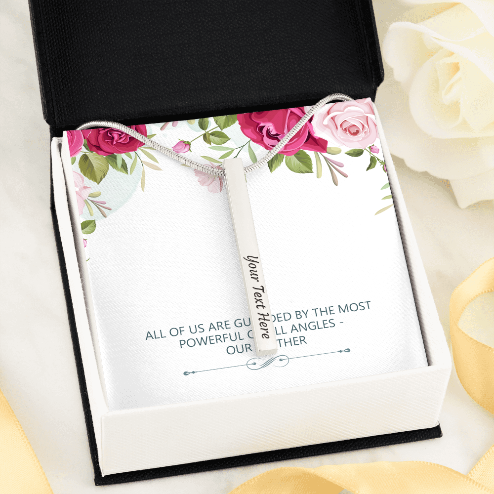 Guarded By Our Mother, Modern Bar Necklace, Mother Gift For Valentine's, Birthday, Anniversary