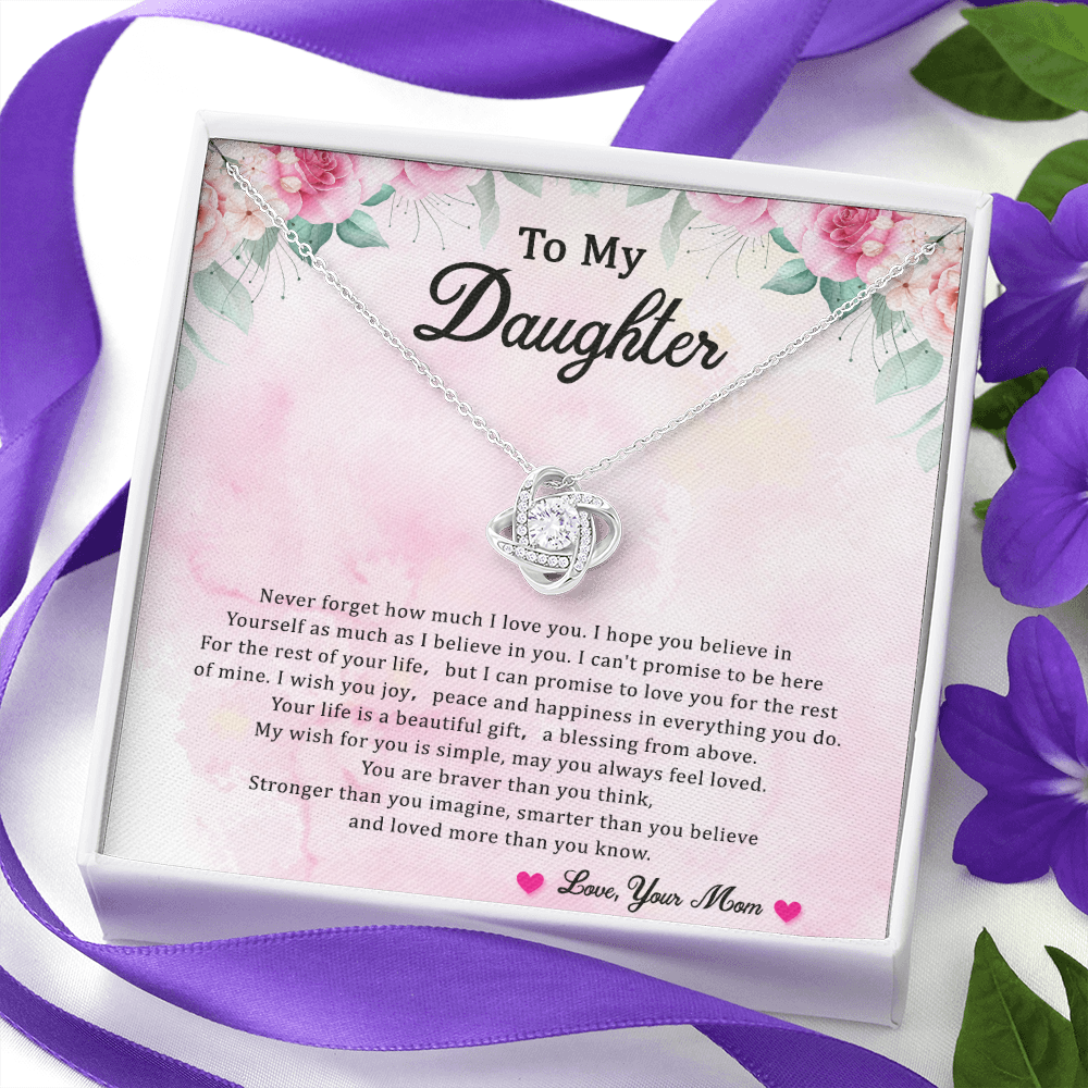 Daughter Gift From Mom Mother Daughter Love Knot Necklace Birthday Graduation Christmas Jewelry Gifts For My Beautiful Daugther Adult Daughter with Message Card and Gift Box