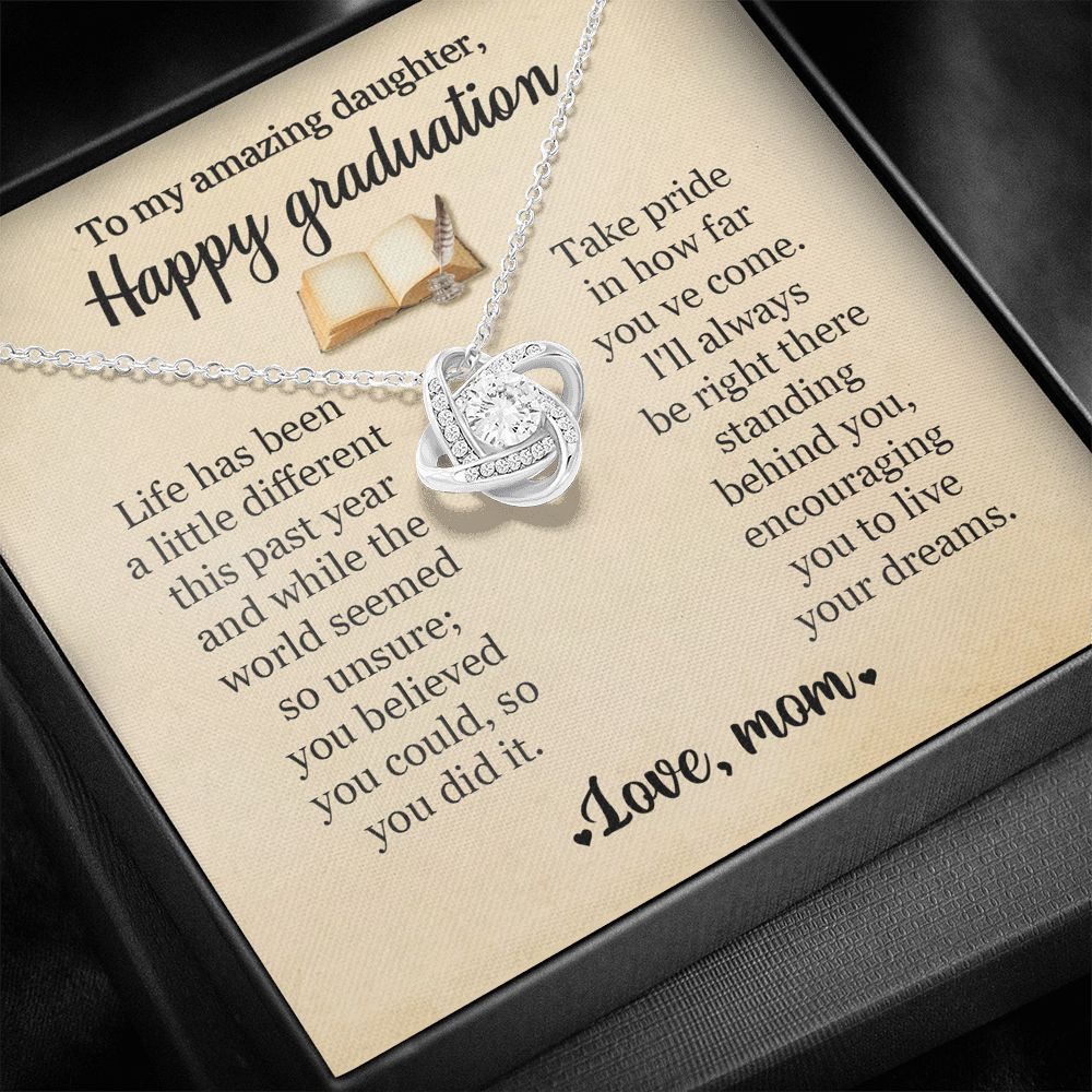 To My Amazing Daughter Happy Graduation Love Mom Love Knot Necklace