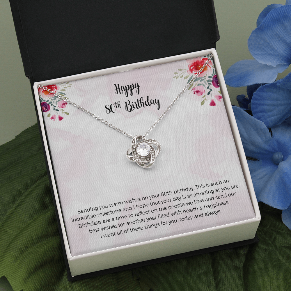 80th Birthday Gift for Women, 80th Birthday Love Knot Necklace Gift for Mom, 80 Year Old Birthday Gift, 80th Birthday Gift Ideas
