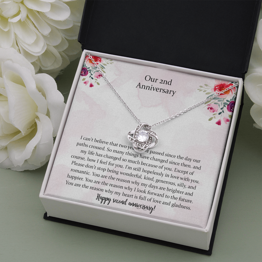 2 Year Anniversary  Love Knot Necklace Gift,Two Year Anniversary, Gift for Wife, Girlfriend, Cotton Anniversary, 2nd Wedding Anniversary Gifts for Her