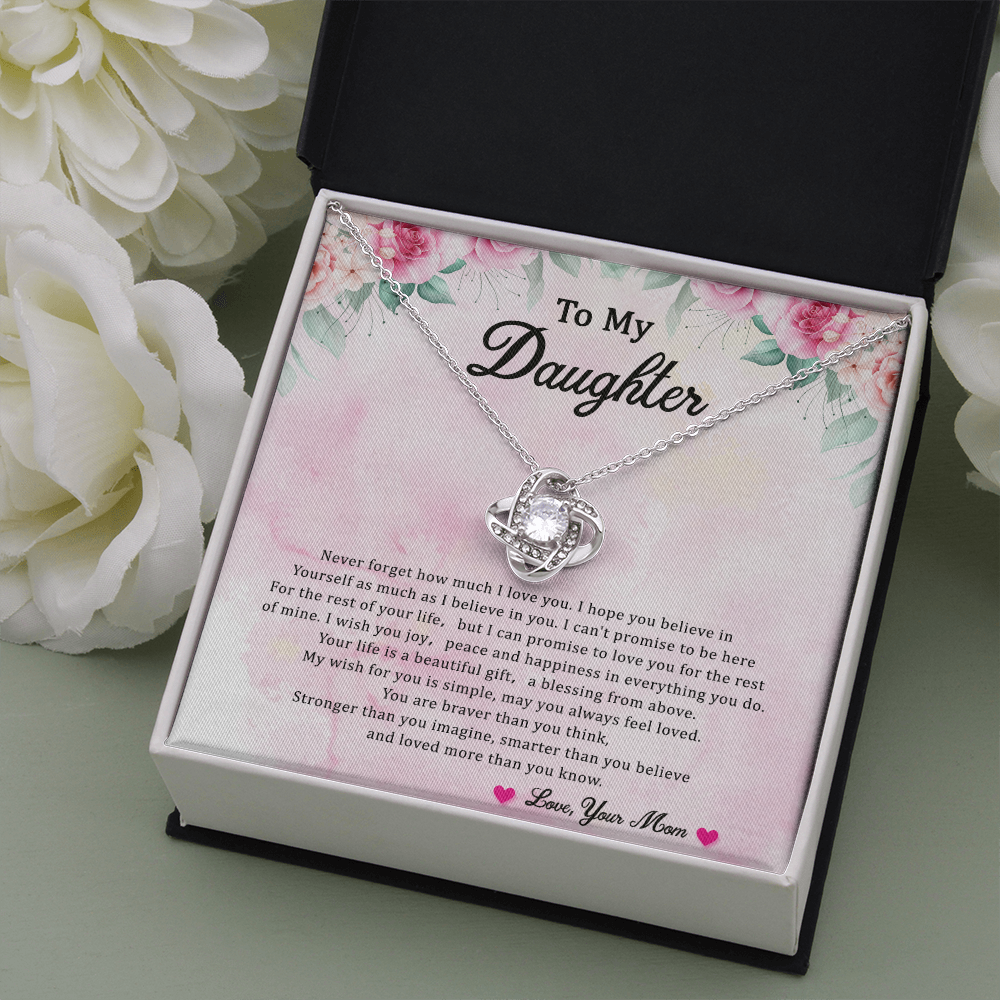 Daughter Gift From Mom Mother Daughter Love Knot Necklace Birthday Graduation Christmas Jewelry Gifts For My Beautiful Daugther Adult Daughter with Message Card and Gift Box