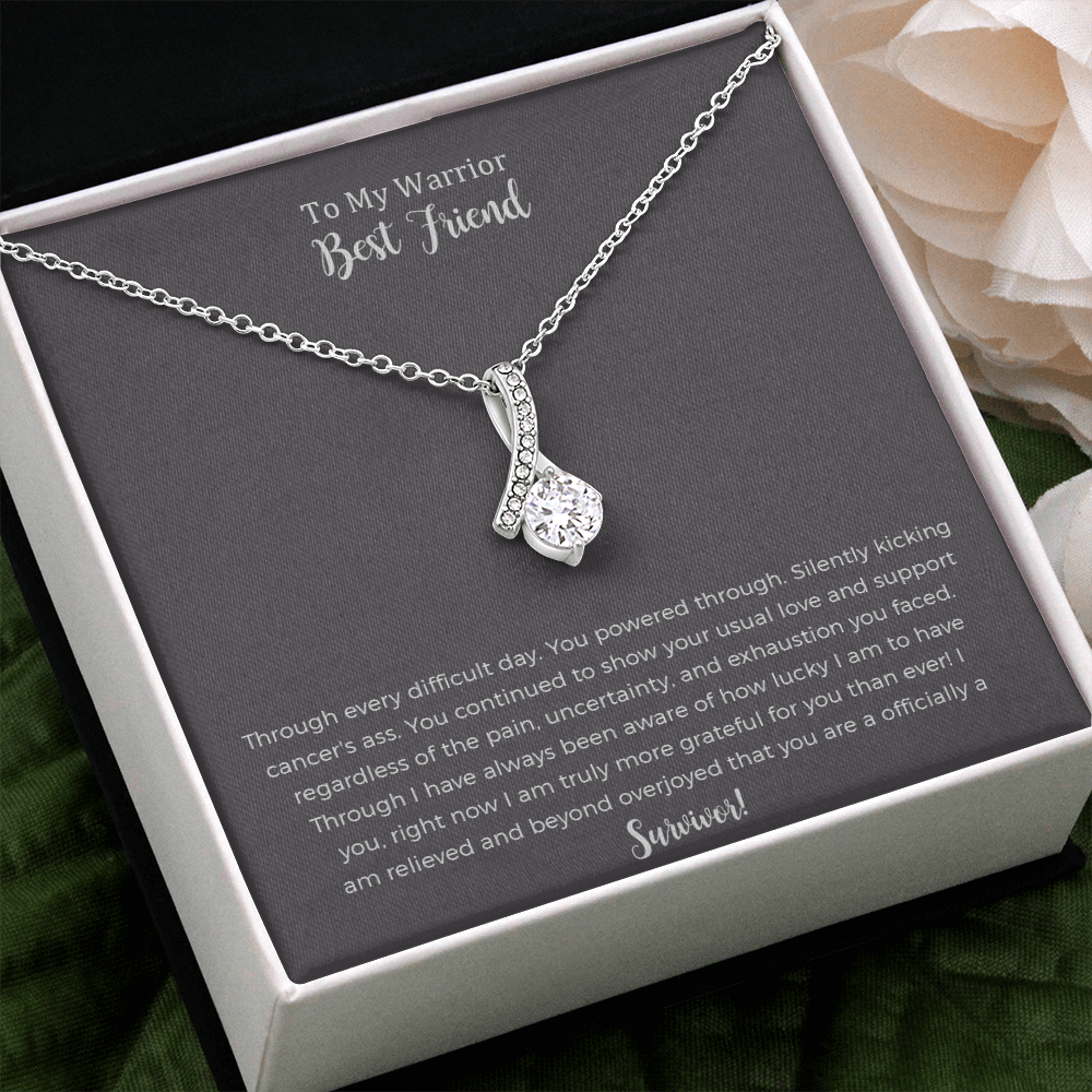 Best Friend Cancer Survivor Gift, Cancer Gift Friend, Cancer Warrior, Cancer Necklace, Encouragement, Ribbon Necklace, Last Chemo, Support