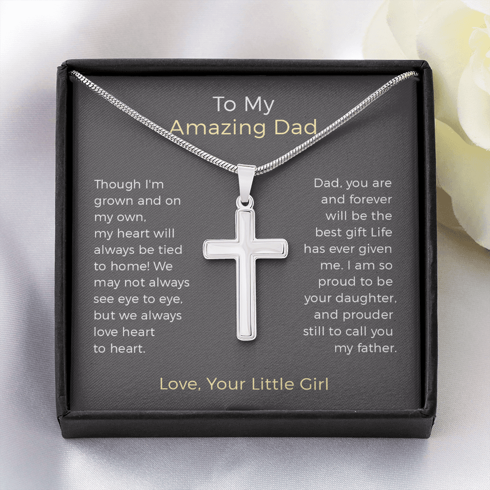 To My Amazing Dad Message Card Cross Necklace Jewelry Gift From Daughter, Thank You Message Birthday Father's Day
