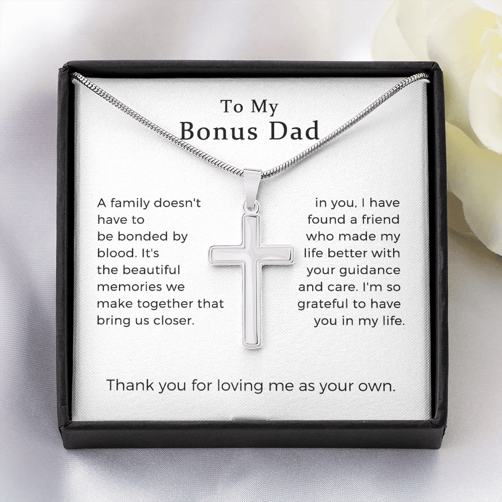 Bonus Dad Fathers Day Cross Necklace Gift, Bonus Dad Gift, Step Dad Fathers Day Gift, Birthday Gift For Stepdad, Gift For Stepdad, Gift For Adopted Dad