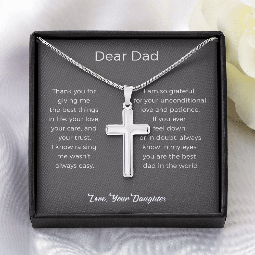 Dad Gift From Daughter, Thank You Dad Cross Necklace Birthday Gift