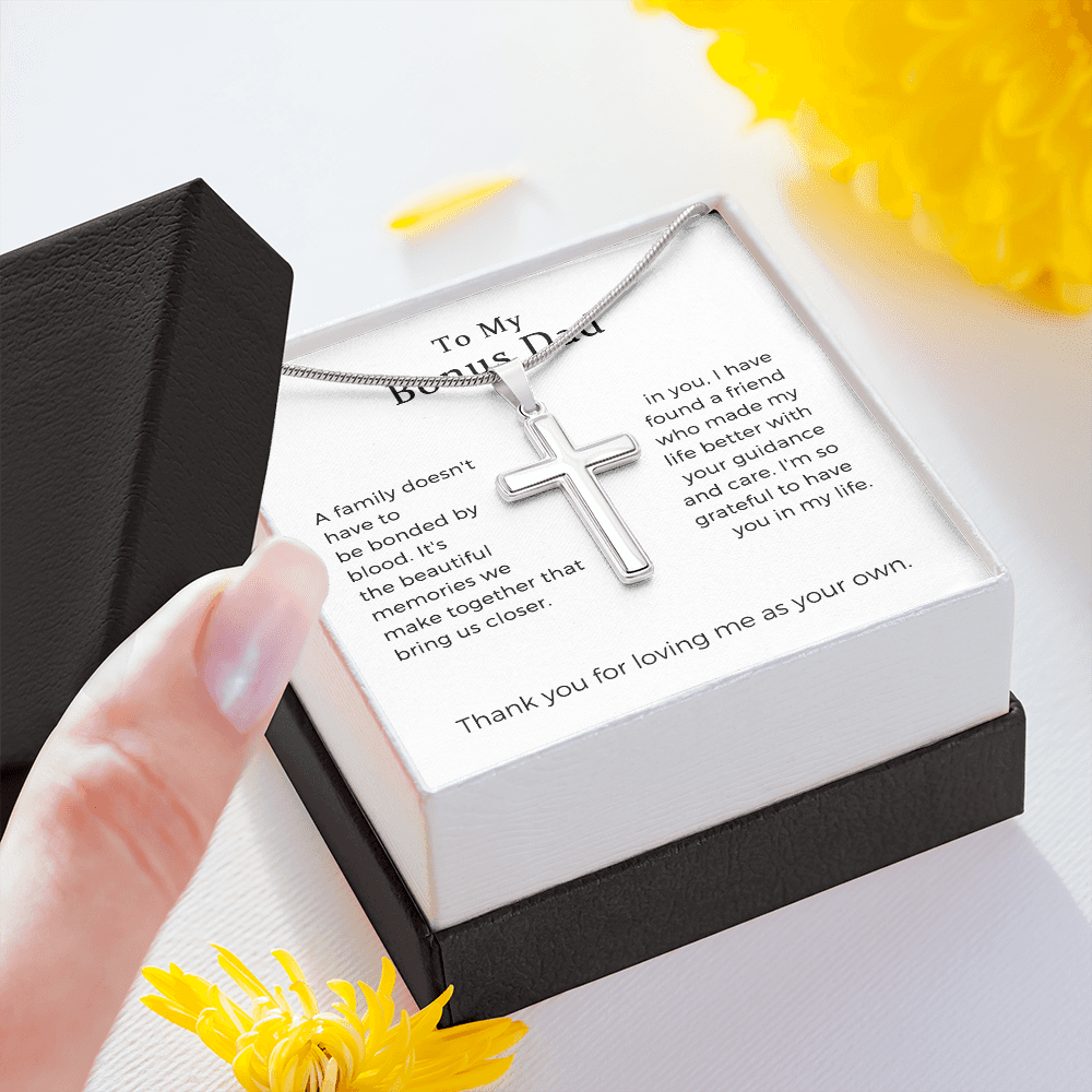 Bonus Dad Fathers Day Cross Necklace Gift, Bonus Dad Gift, Step Dad Fathers Day Gift, Birthday Gift For Stepdad, Gift For Stepdad, Gift For Adopted Dad