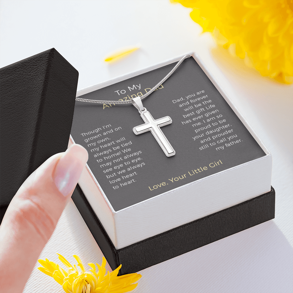 To My Amazing Dad Message Card Cross Necklace Jewelry Gift From Daughter, Thank You Message Birthday Father's Day
