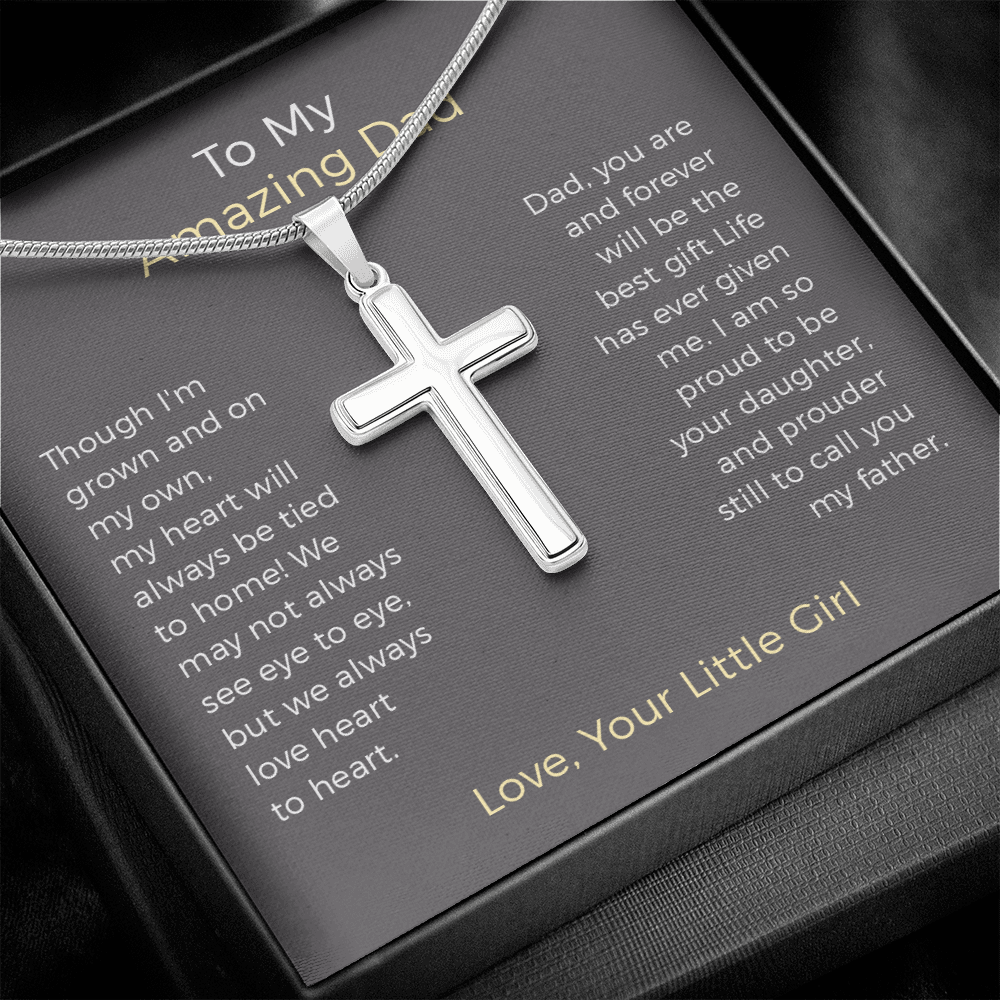 To My Amazing Dad Message Card Cross Necklace Jewelry Gift From Daughter, Thank You Message Birthday Father's Day