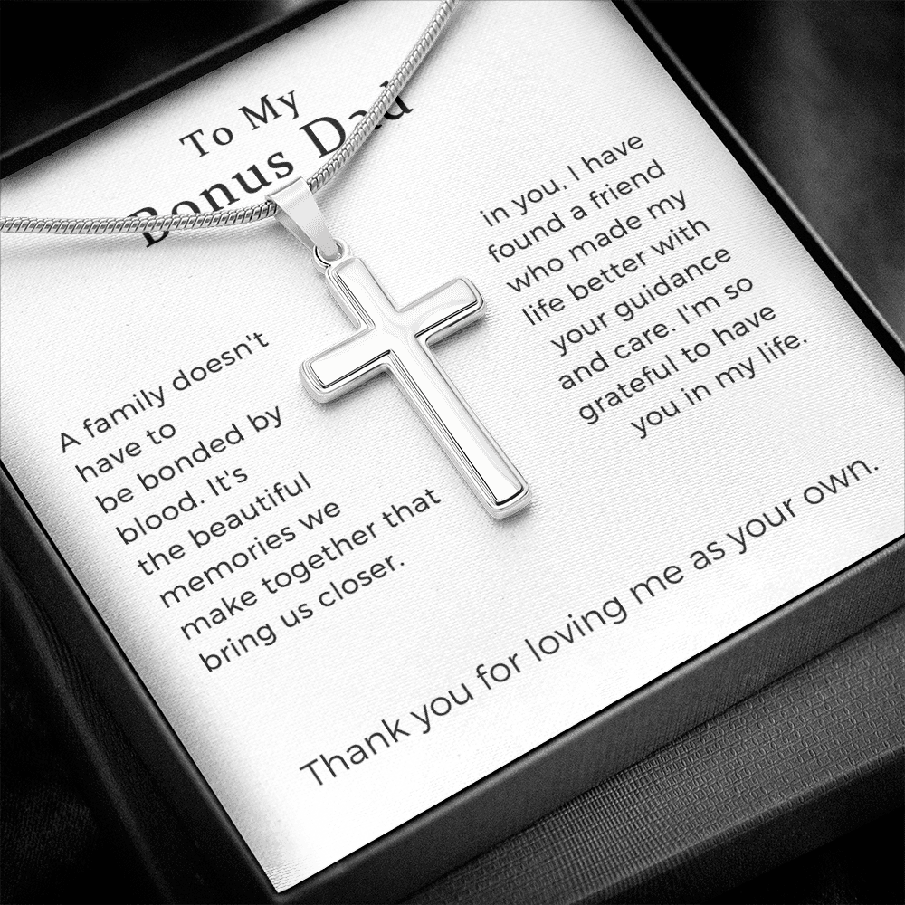 Bonus Dad Fathers Day Cross Necklace Gift, Bonus Dad Gift, Step Dad Fathers Day Gift, Birthday Gift For Stepdad, Gift For Stepdad, Gift For Adopted Dad