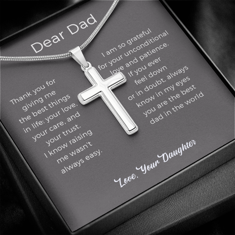 Dad Gift From Daughter, Thank You Dad Cross Necklace Birthday Gift