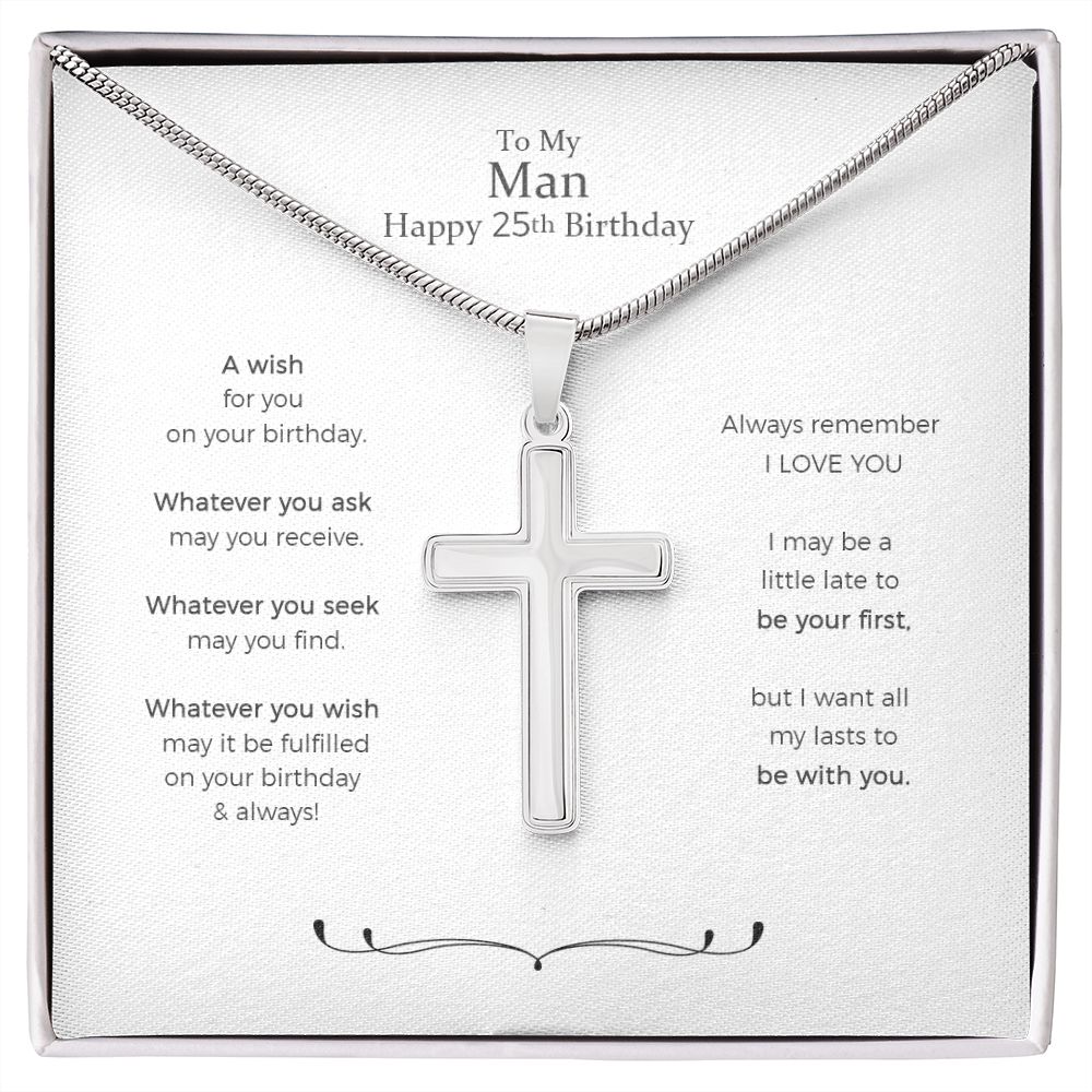 Boyfriend 25th Birthday Cross Necklace, Personalized 25th Birthday Gift For Him 25th Birthday Gift For Boyfriend Turning 25 Years Old