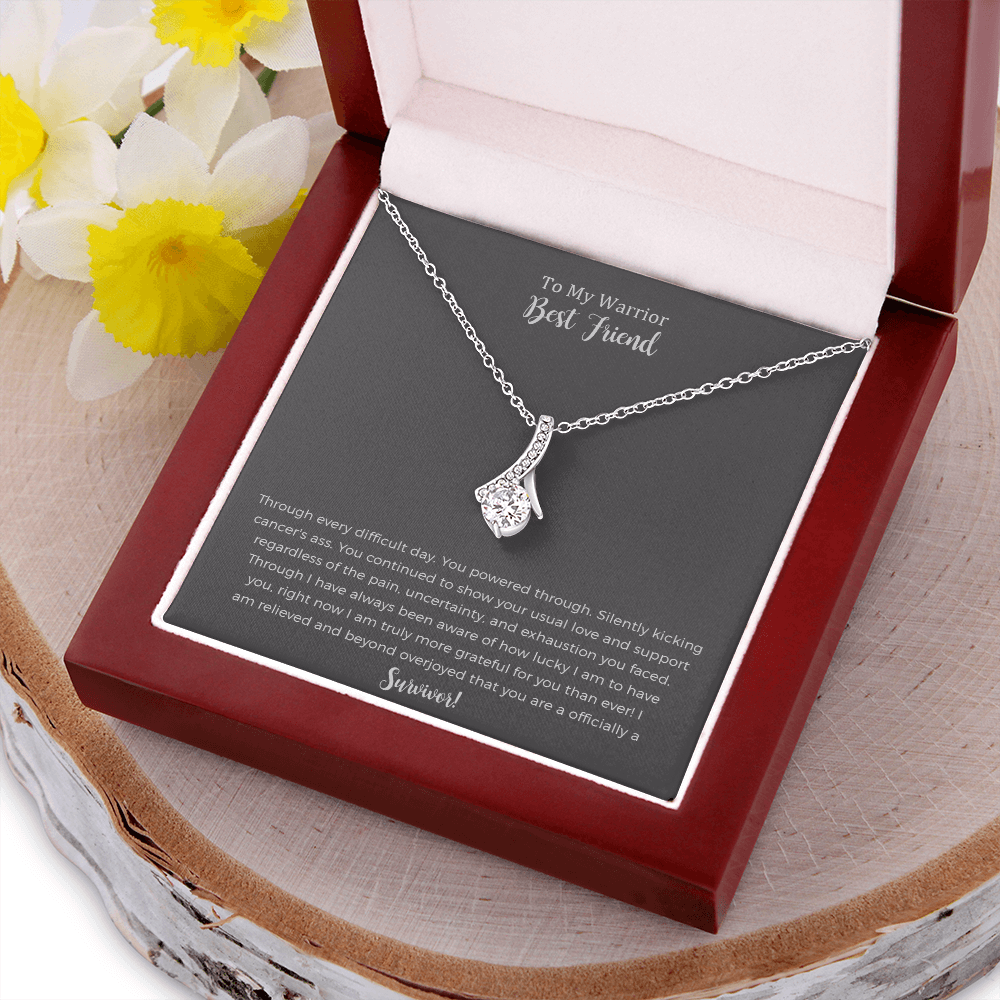 Best Friend Cancer Survivor Gift, Cancer Gift Friend, Cancer Warrior, Cancer Necklace, Encouragement, Ribbon Necklace, Last Chemo, Support