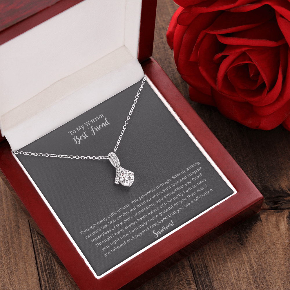 Best Friend Cancer Survivor Gift, Cancer Gift Friend, Cancer Warrior, Cancer Necklace, Encouragement, Ribbon Necklace, Last Chemo, Support