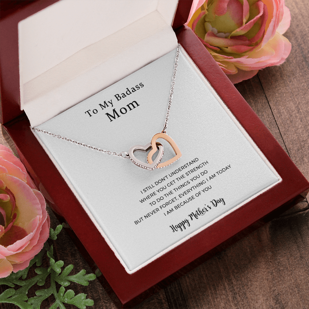 To My Badass Mom, Everything I Am, Interlocking Hearts Necklace, Mother Gift For Valentine's, Birthday, Anniversary