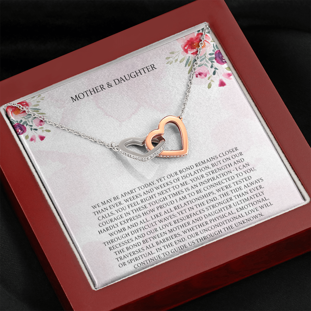 Mother & Daughter We May Be Apart Interlocking Hearts Necklace