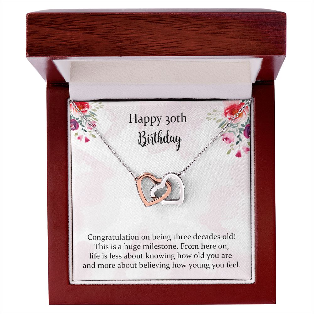 Birthday Gifts for Girls Women Jewelry, Pendant Interlocking Hearts Necklace 30th Birthday Gift for Girls, Daughter, Sister, Friend, Daughter with Message Card and Gift Box