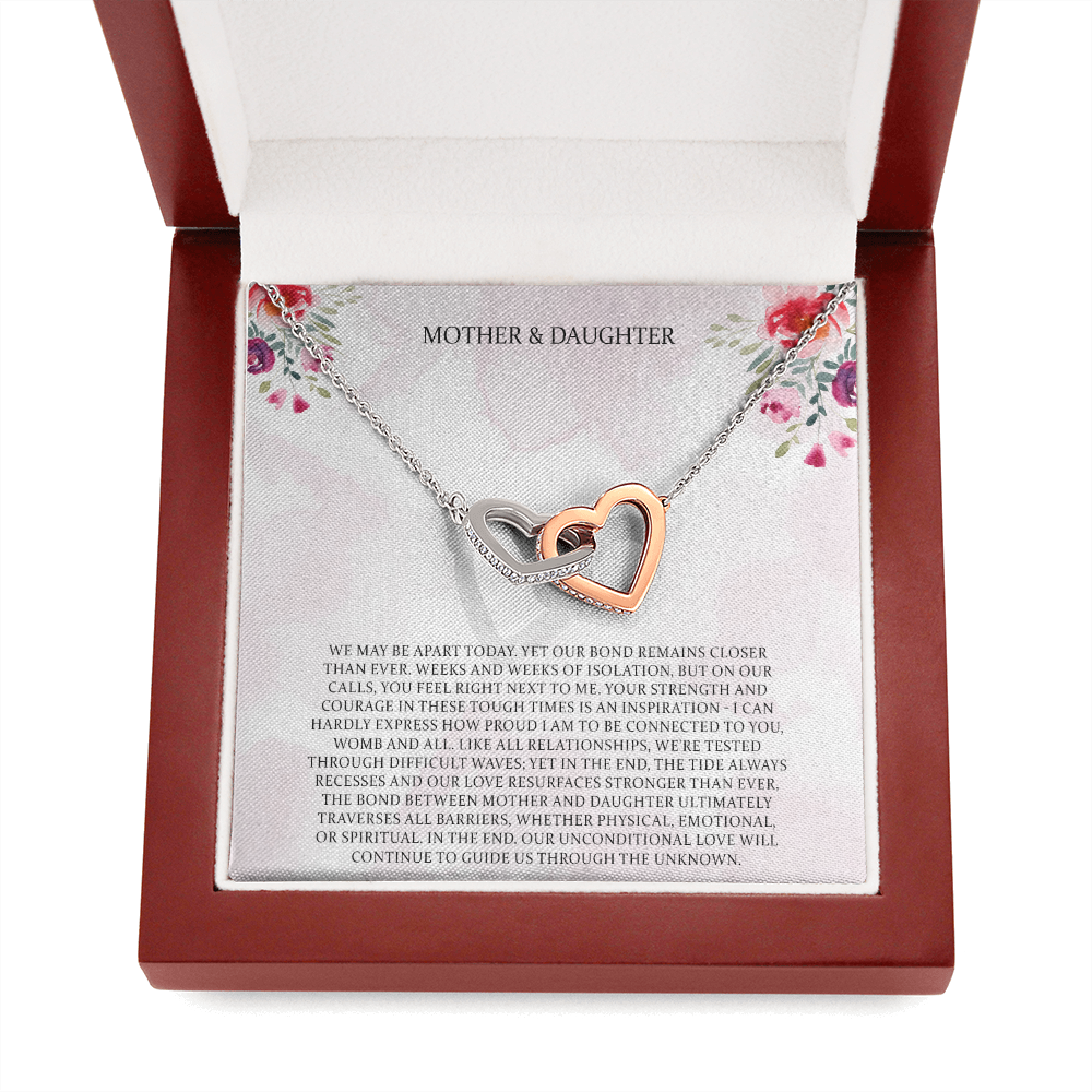 Mother & Daughter We May Be Apart Interlocking Hearts Necklace