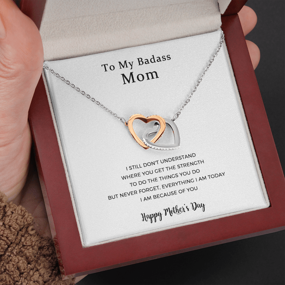 To My Badass Mom, Everything I Am, Interlocking Hearts Necklace, Mother Gift For Valentine's, Birthday, Anniversary