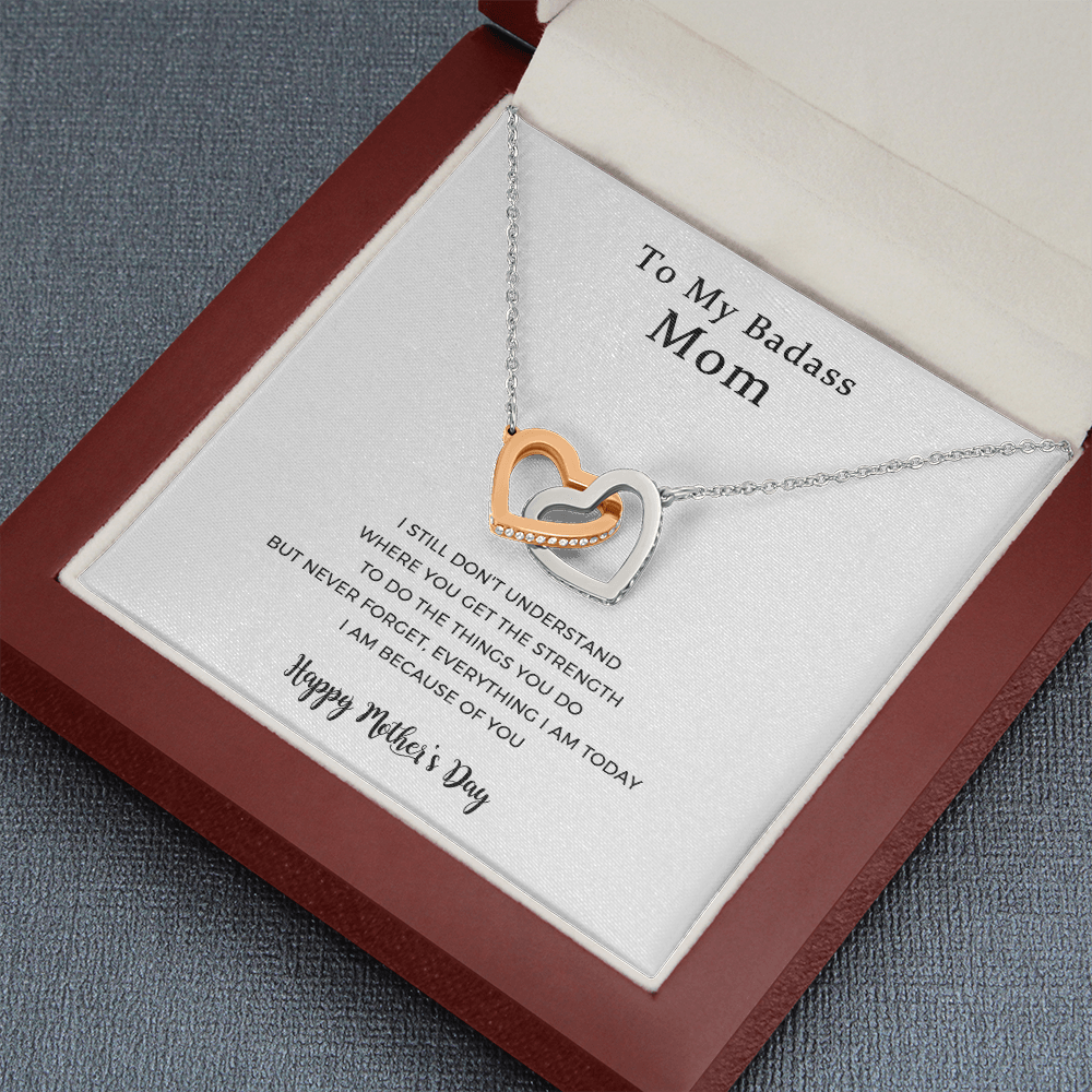 To My Badass Mom, Everything I Am, Interlocking Hearts Necklace, Mother Gift For Valentine's, Birthday, Anniversary
