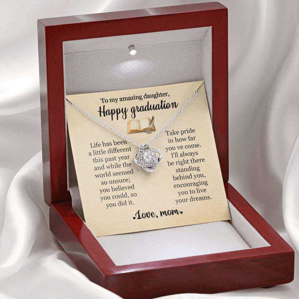 To My Amazing Daughter Happy Graduation Love Mom Love Knot Necklace
