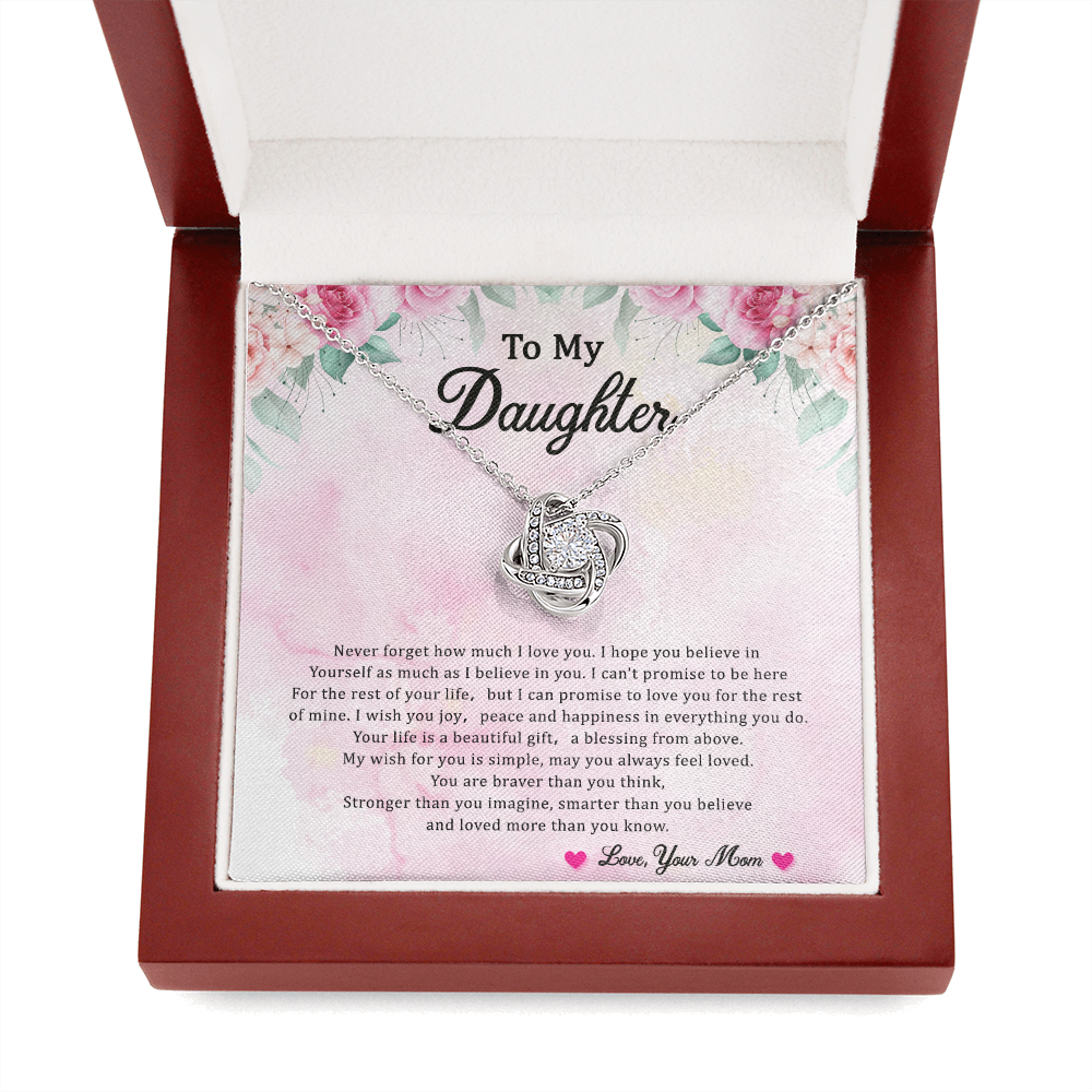 Daughter Gift From Mom Mother Daughter Love Knot Necklace Birthday Graduation Christmas Jewelry Gifts For My Beautiful Daugther Adult Daughter with Message Card and Gift Box
