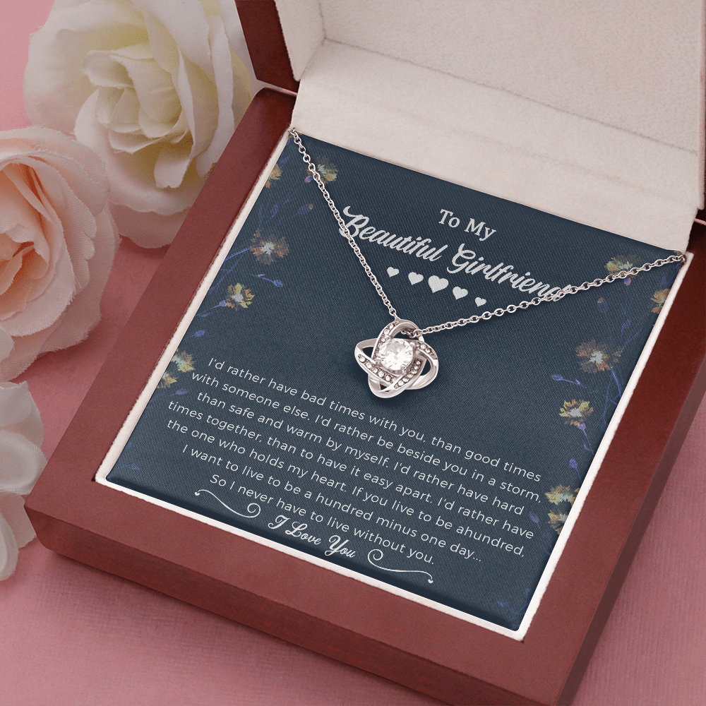 To My Girlfriend Love Knot Necklace Jewelry, Girlfriend Gifts For Girlfriend On Birthday Anniversary With Message Card