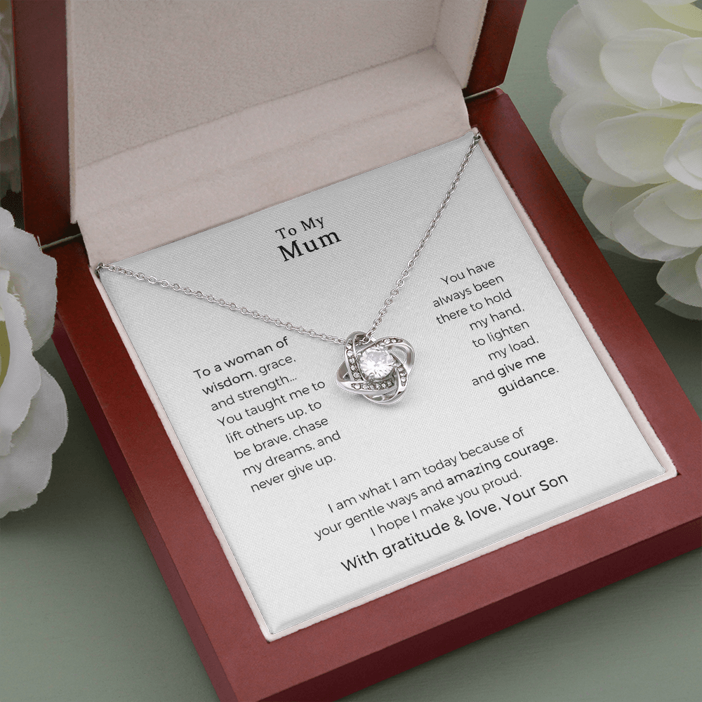 To My Mum, To A Woman Of Wisdom, Love Knot Necklace For Mom