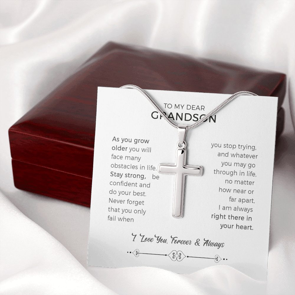 To My Grandson, As You Grow Older Cross Necklace From Gandparents