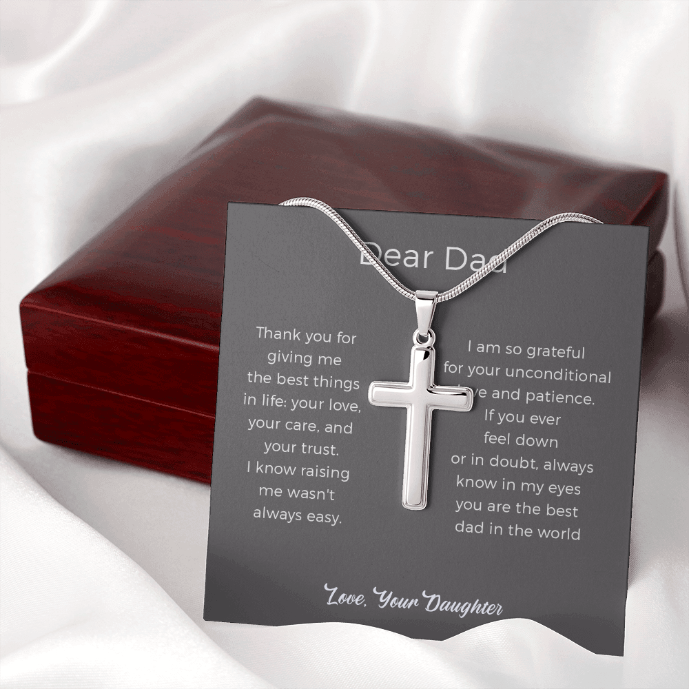 Dad Gift From Daughter, Thank You Dad Cross Necklace Birthday Gift