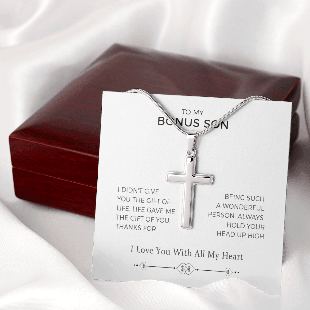 To My Bonus Son, Hold Your Head Up High, Cross Necklace