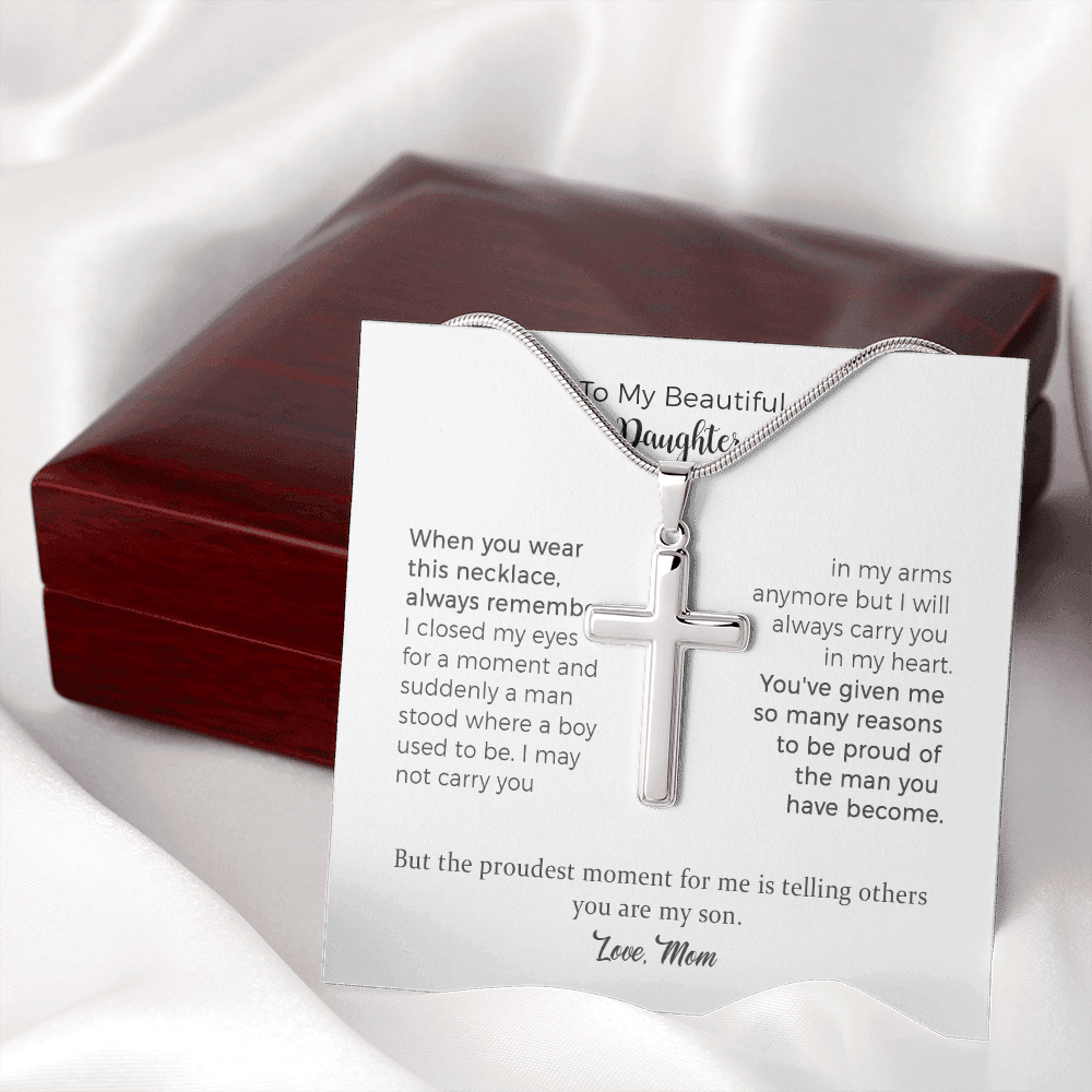 To My Son I'm Proud Of You Cross Necklace, Necklace Gift For Daughter From Mothers On Birthday, Christmas, Graduation
