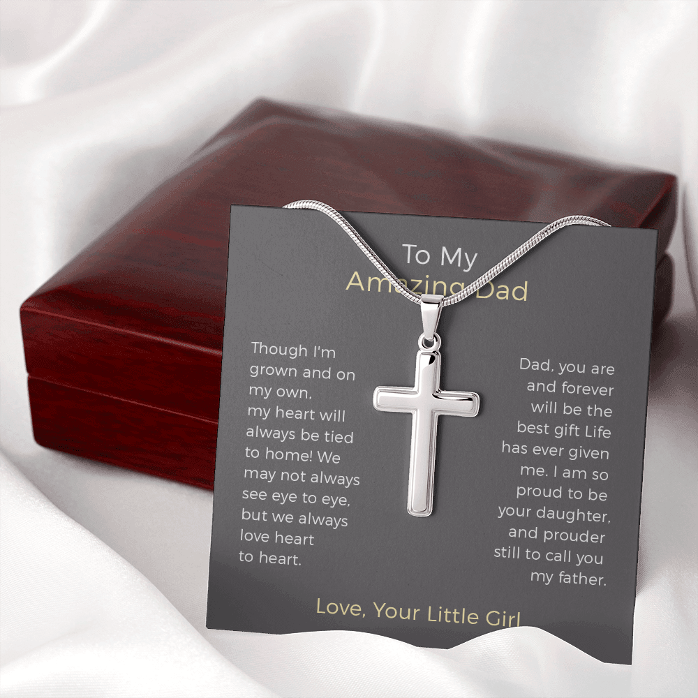 To My Amazing Dad Message Card Cross Necklace Jewelry Gift From Daughter, Thank You Message Birthday Father's Day