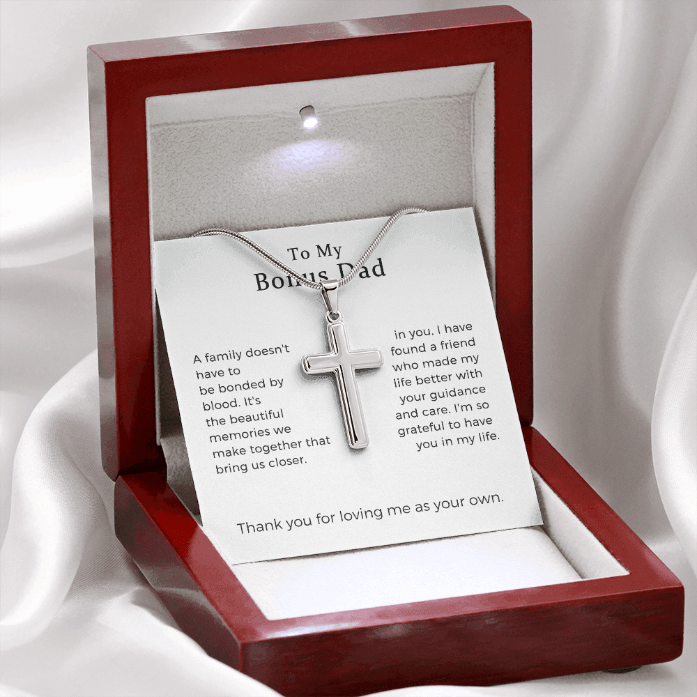 Bonus Dad Fathers Day Cross Necklace Gift, Bonus Dad Gift, Step Dad Fathers Day Gift, Birthday Gift For Stepdad, Gift For Stepdad, Gift For Adopted Dad