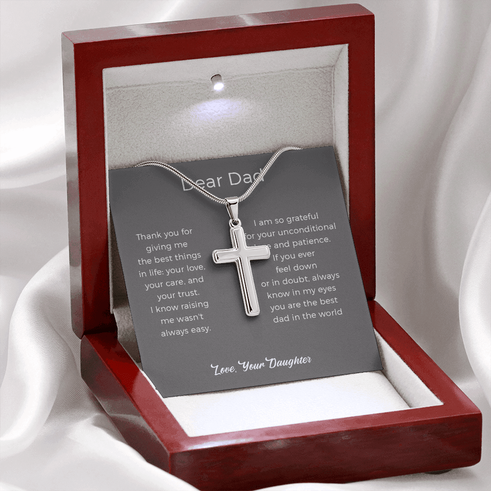 Dad Gift From Daughter, Thank You Dad Cross Necklace Birthday Gift