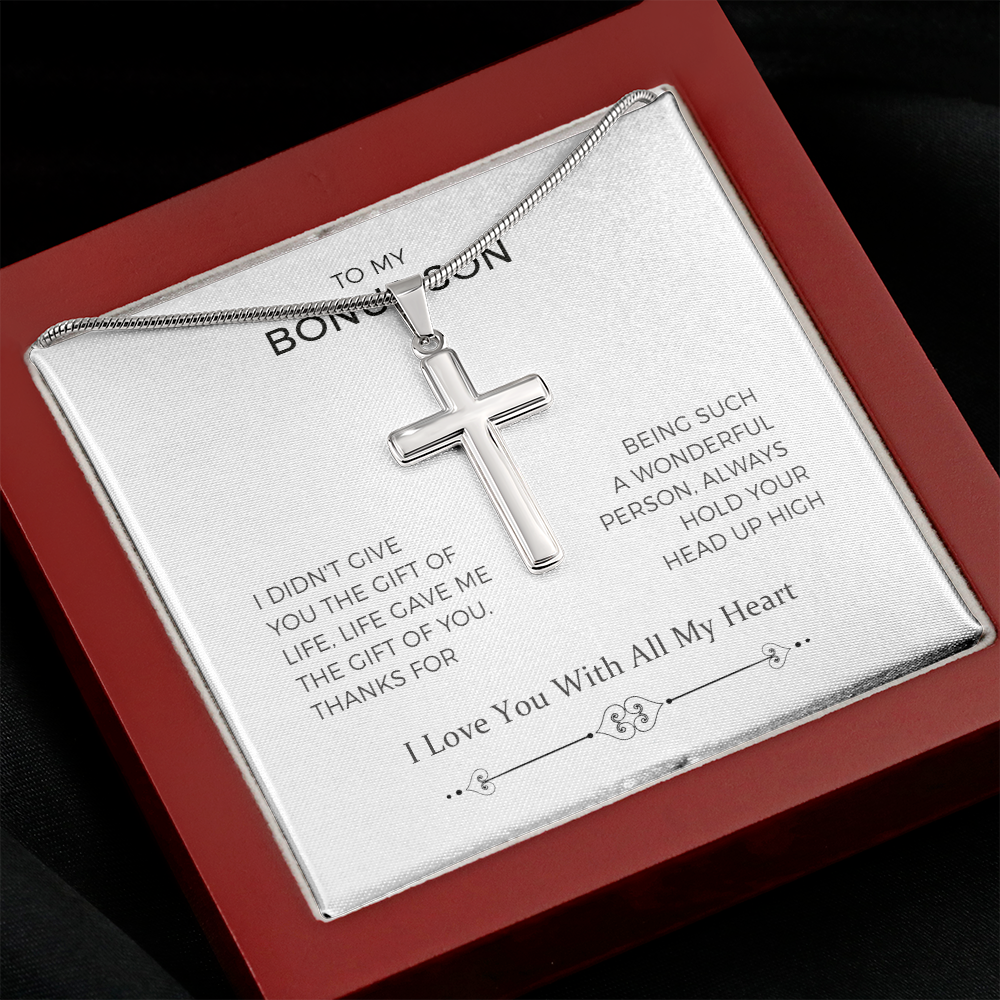 To My Bonus Son, Hold Your Head Up High, Cross Necklace
