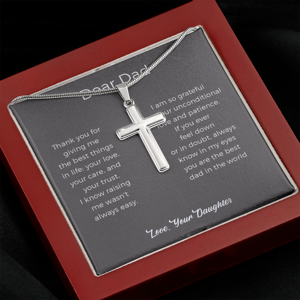 Dad Gift From Daughter, Thank You Dad Cross Necklace Birthday Gift