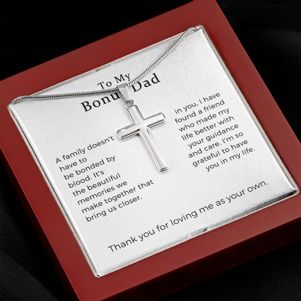 Bonus Dad Fathers Day Cross Necklace Gift, Bonus Dad Gift, Step Dad Fathers Day Gift, Birthday Gift For Stepdad, Gift For Stepdad, Gift For Adopted Dad