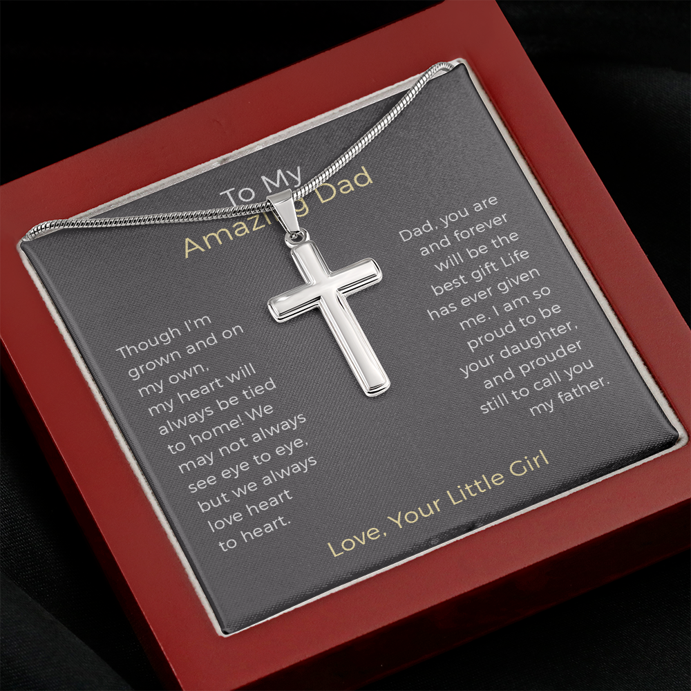 To My Amazing Dad Message Card Cross Necklace Jewelry Gift From Daughter, Thank You Message Birthday Father's Day