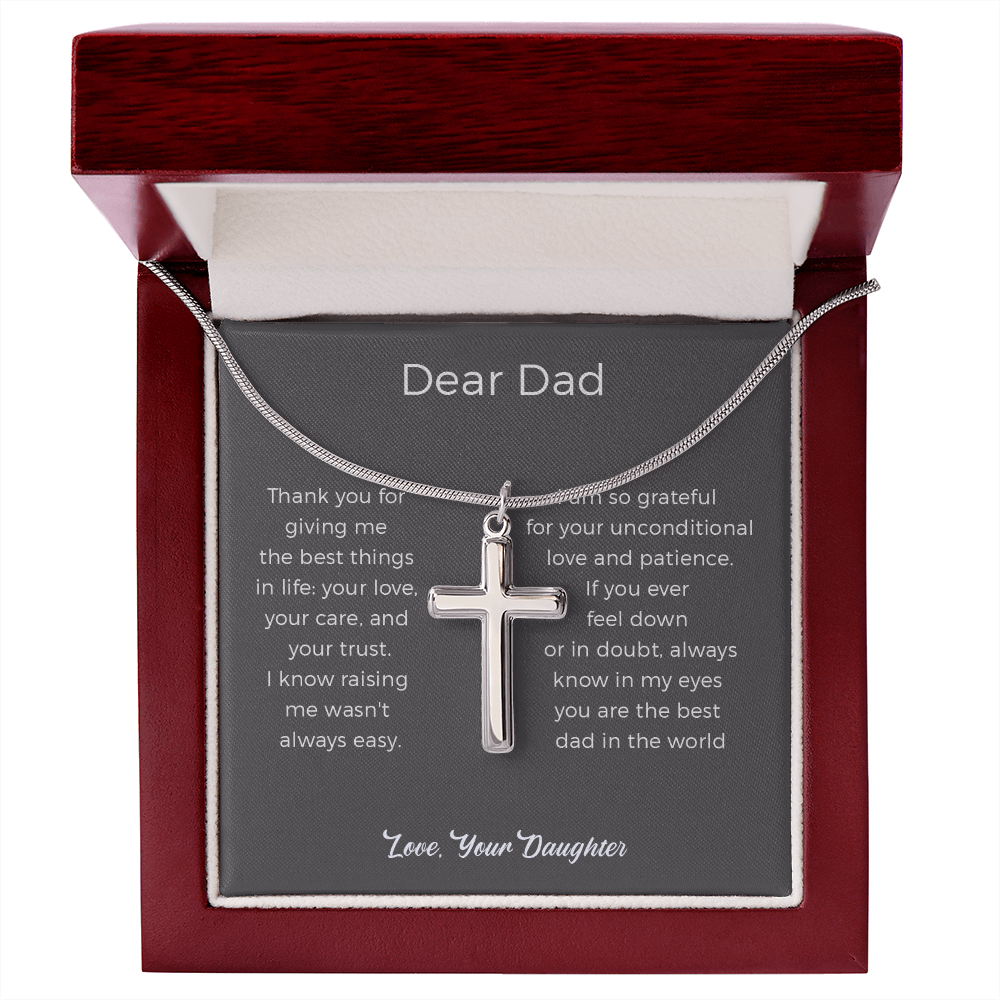 Dad Gift From Daughter, Thank You Dad Cross Necklace Birthday Gift