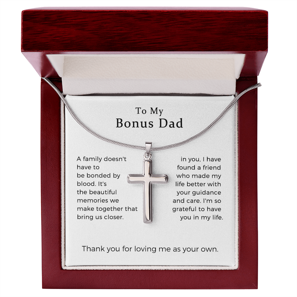 Bonus Dad Fathers Day Cross Necklace Gift, Bonus Dad Gift, Step Dad Fathers Day Gift, Birthday Gift For Stepdad, Gift For Stepdad, Gift For Adopted Dad