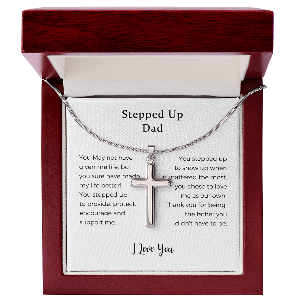 To My Stepped Up Dad Bonus Dad Men Cross Necklace Gift For Stepdad Father's Day Gift Best Dad Gift
