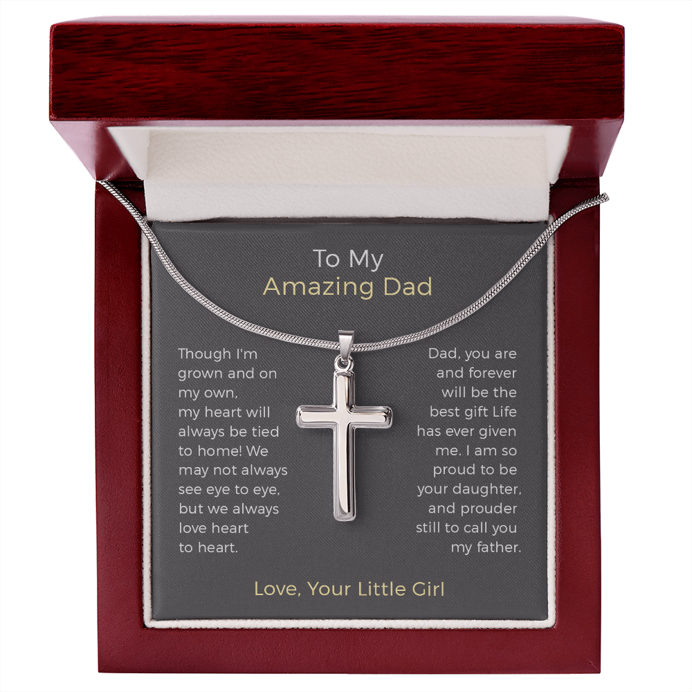 To My Amazing Dad Message Card Cross Necklace Jewelry Gift From Daughter, Thank You Message Birthday Father's Day