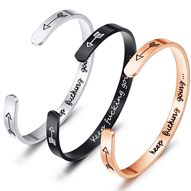 THIS KEEP FUKING GOING BRACELET BANGLE INNER ENGRAVED INSPIRATIONAL CUFF BRACELET BANGLE