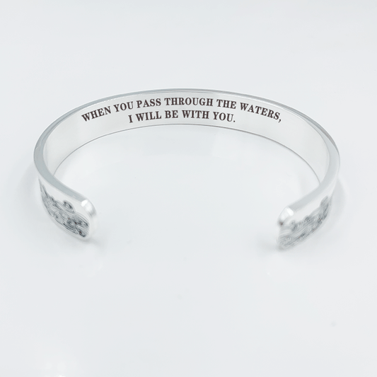 "WHEN YOU PASS THROUGH THE WATERS, I WILL BE WITH YOU." Silver-plated Bracelet