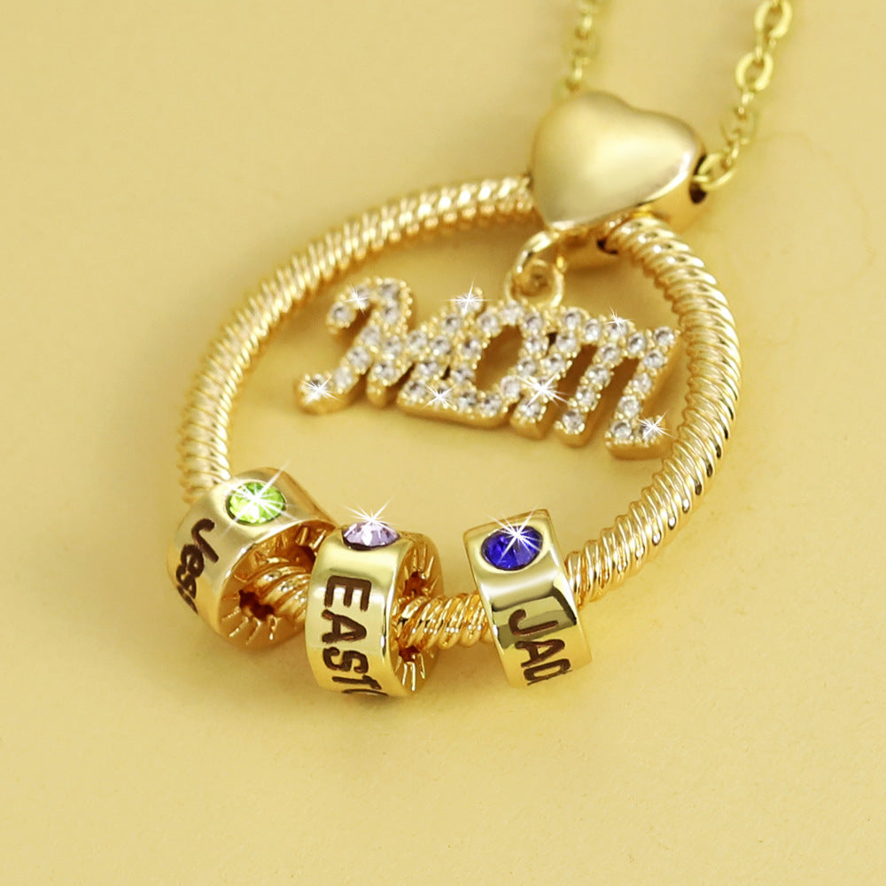 Custom Engraved Beads Necklace With Birthstones Gifts For Mom