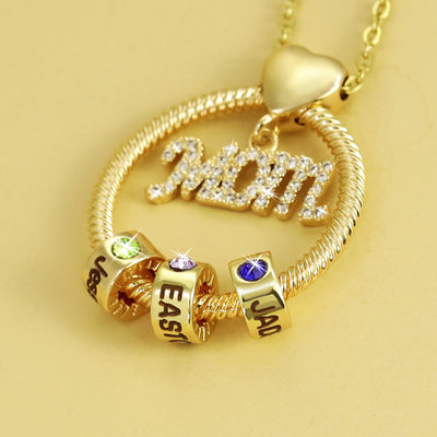 Custom Engraved Beads Necklace With Birthstones Gifts For Mom