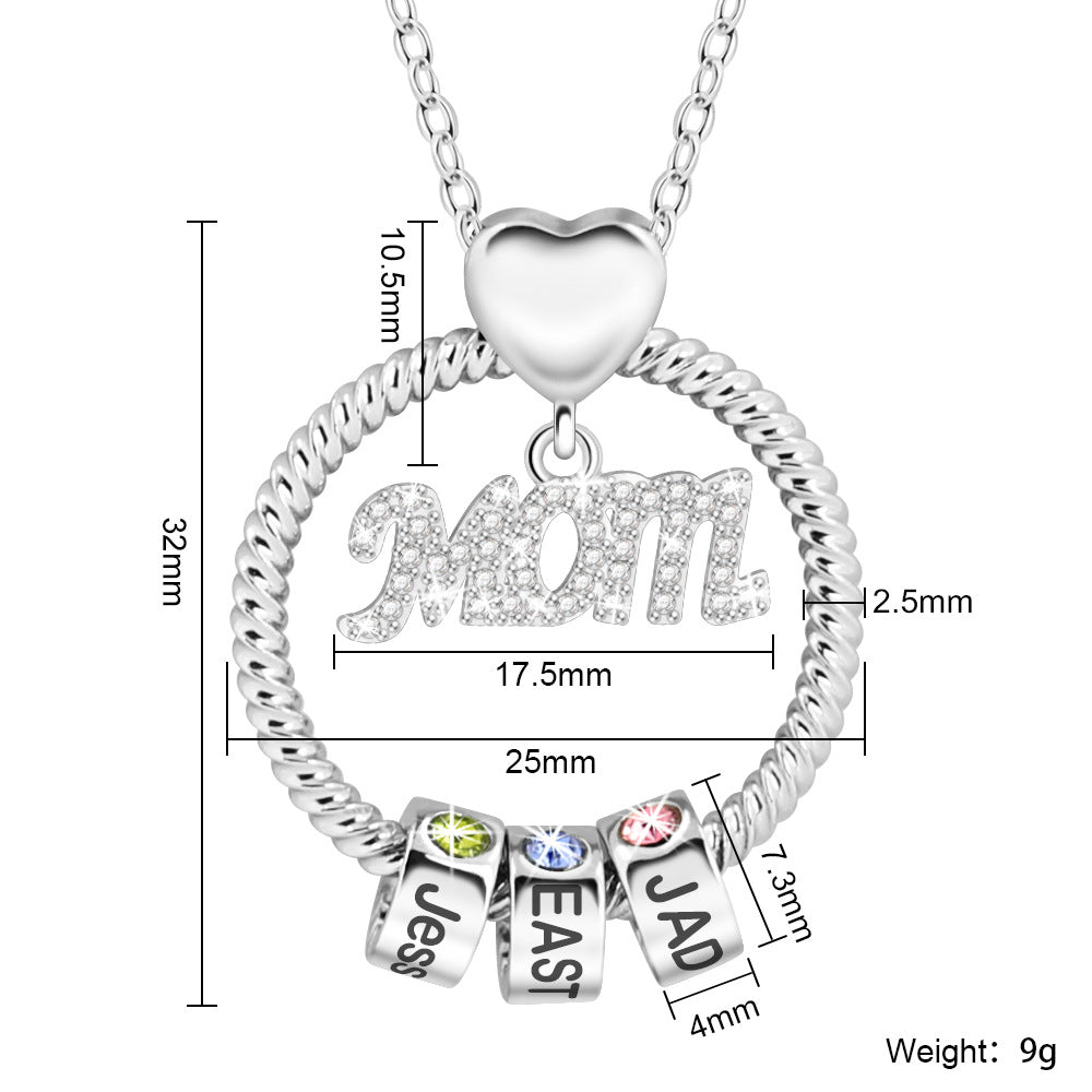 Custom Engraved Beads Necklace With Birthstones Gifts For Mom