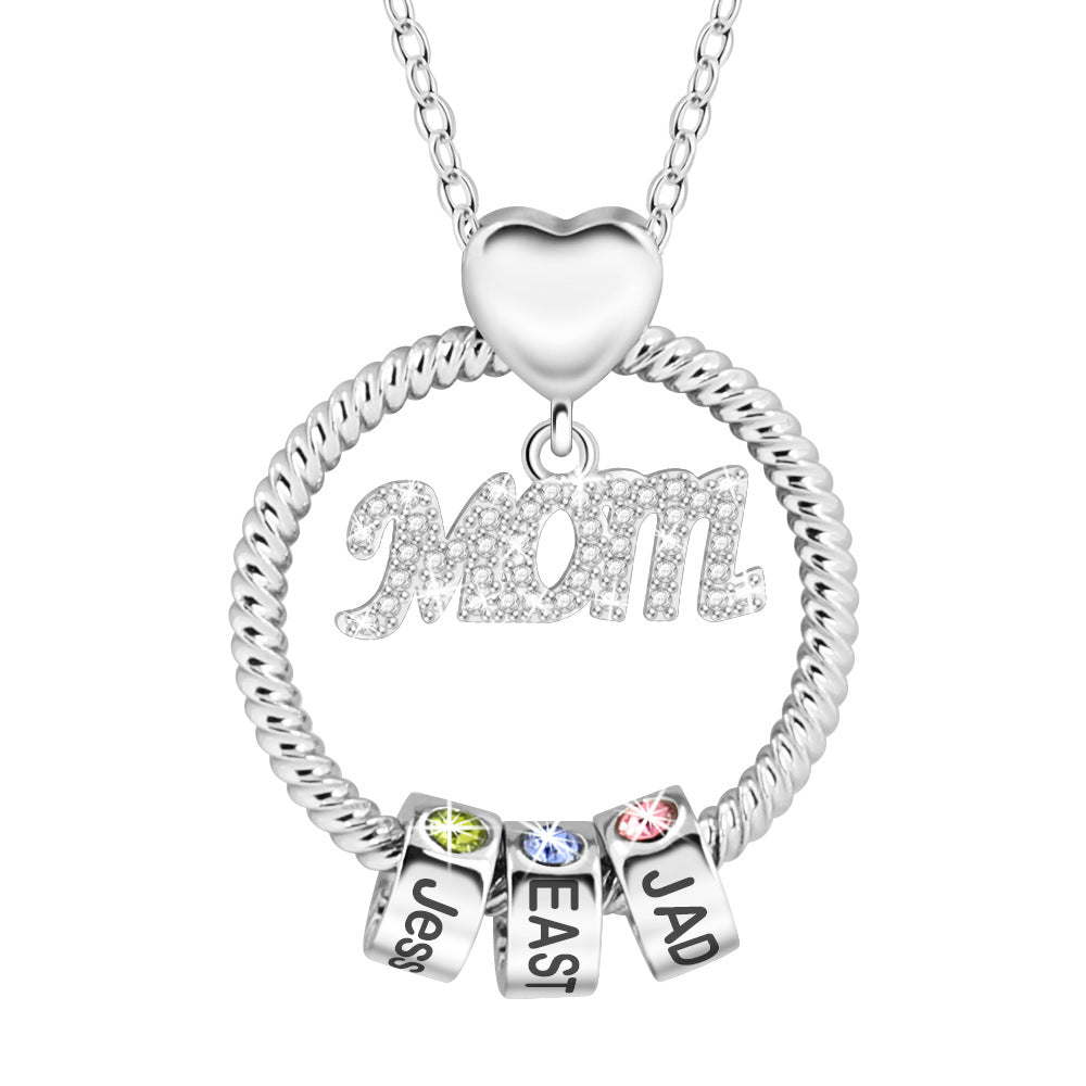 Custom Engraved Beads Necklace With Birthstones Gifts For Mom